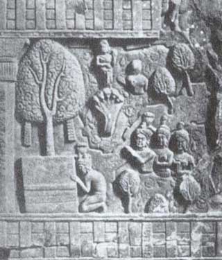 Naga Erapata Worshipping Buddha: Bharhut, Early 1st century BC.