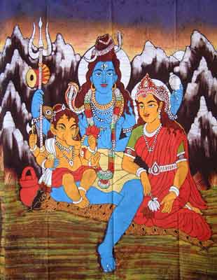 Goddess Parvati and Lord Shiva with their son, Lord Ganesha, in Kailash - their heavenly abode