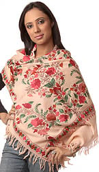 Peach Stole from Kashmir with Floral Floral Embroidery