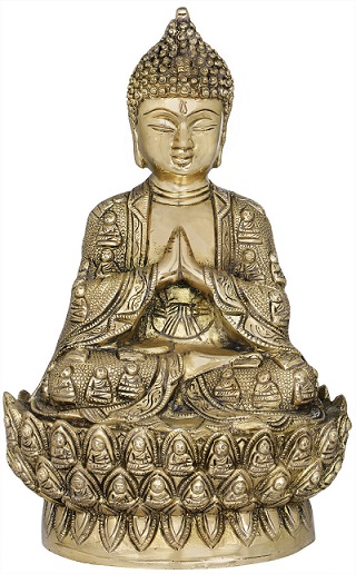 Antique Metal Broken Statue of the Buddha w/ Wooden Beads