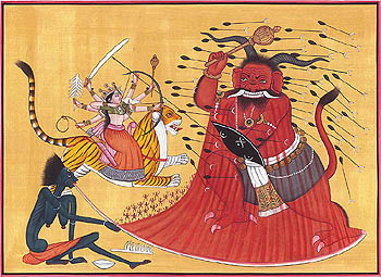 Annihilation of Raktabija by Goddess Durga and Kali