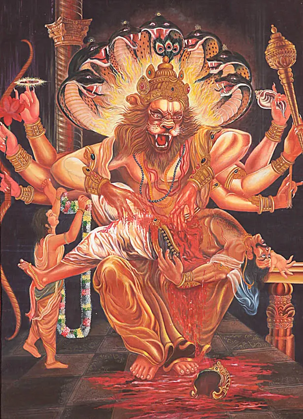 Narasimha defeat Hiranyakashipu Painting by Abhimaneyu Singh