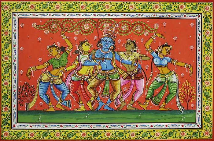 Bagan Krishna dancing with Gopis 1895 Classic Indian Art 250gsm Poster
