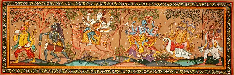Lord Hanuman, Shiva Gana, Shiva, Vishnu, Brahma and Narada | Exotic India  Art