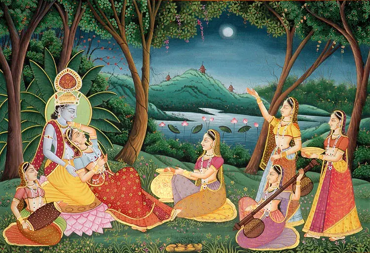 An Evening of Music with Krishna and Radha in Vrindavan | Exotic India Art