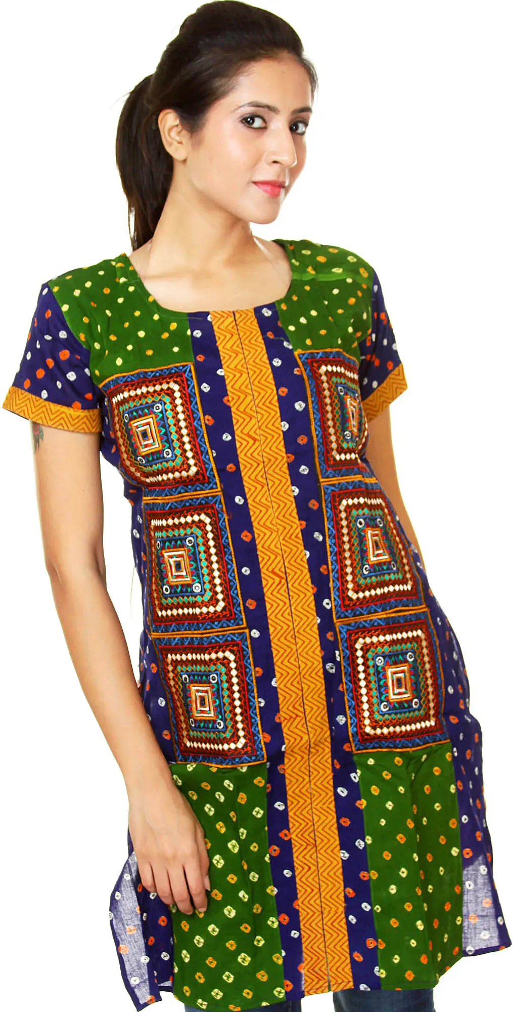 Runjhun Women's Cotton Ethnic Gujarati Kurti (UW17072017234, Black, 42) :  Amazon.in: Fashion