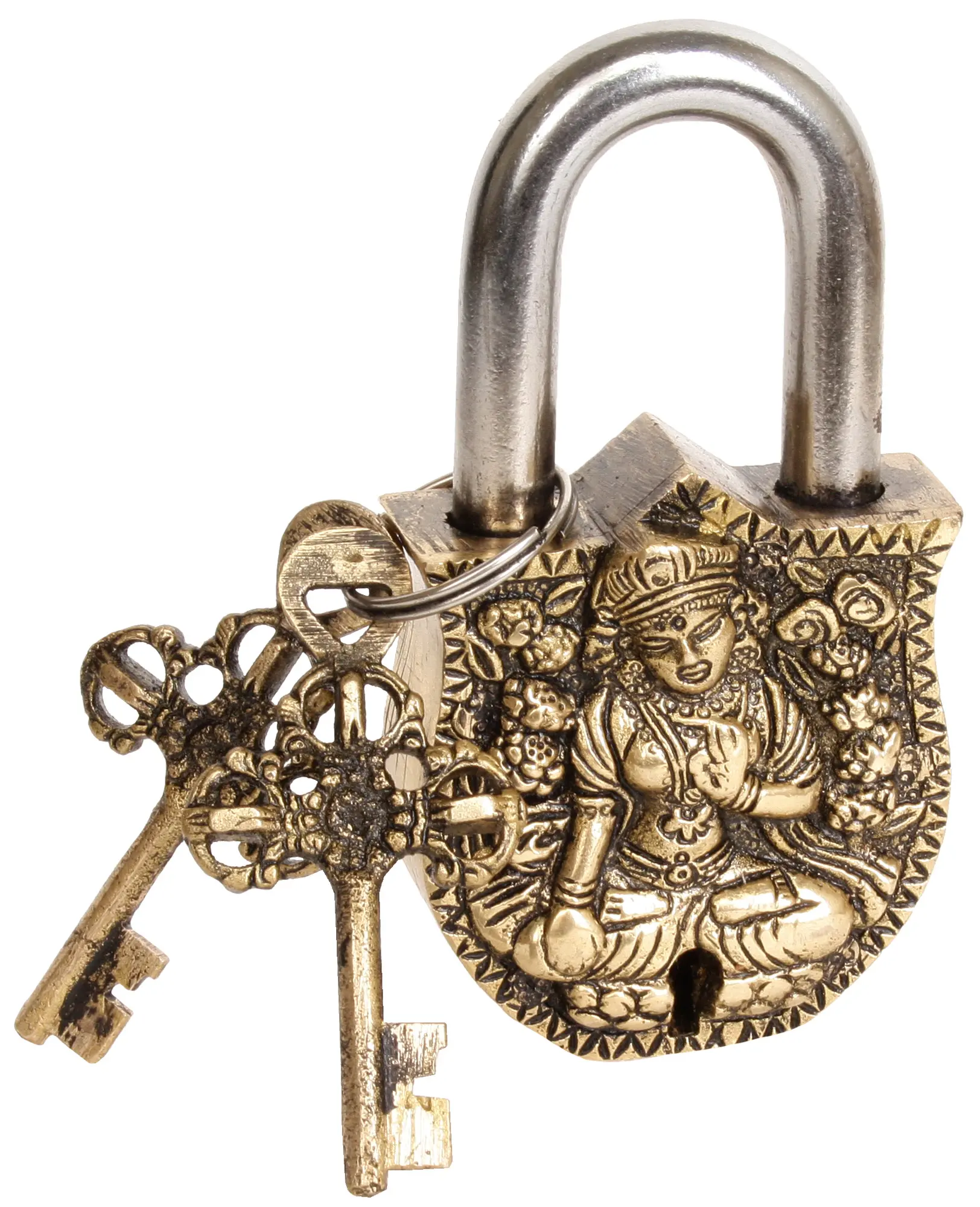 Tibetan Buddhist Goddess White Tara Temple Lock with Dorje Keys | Exotic  India Art