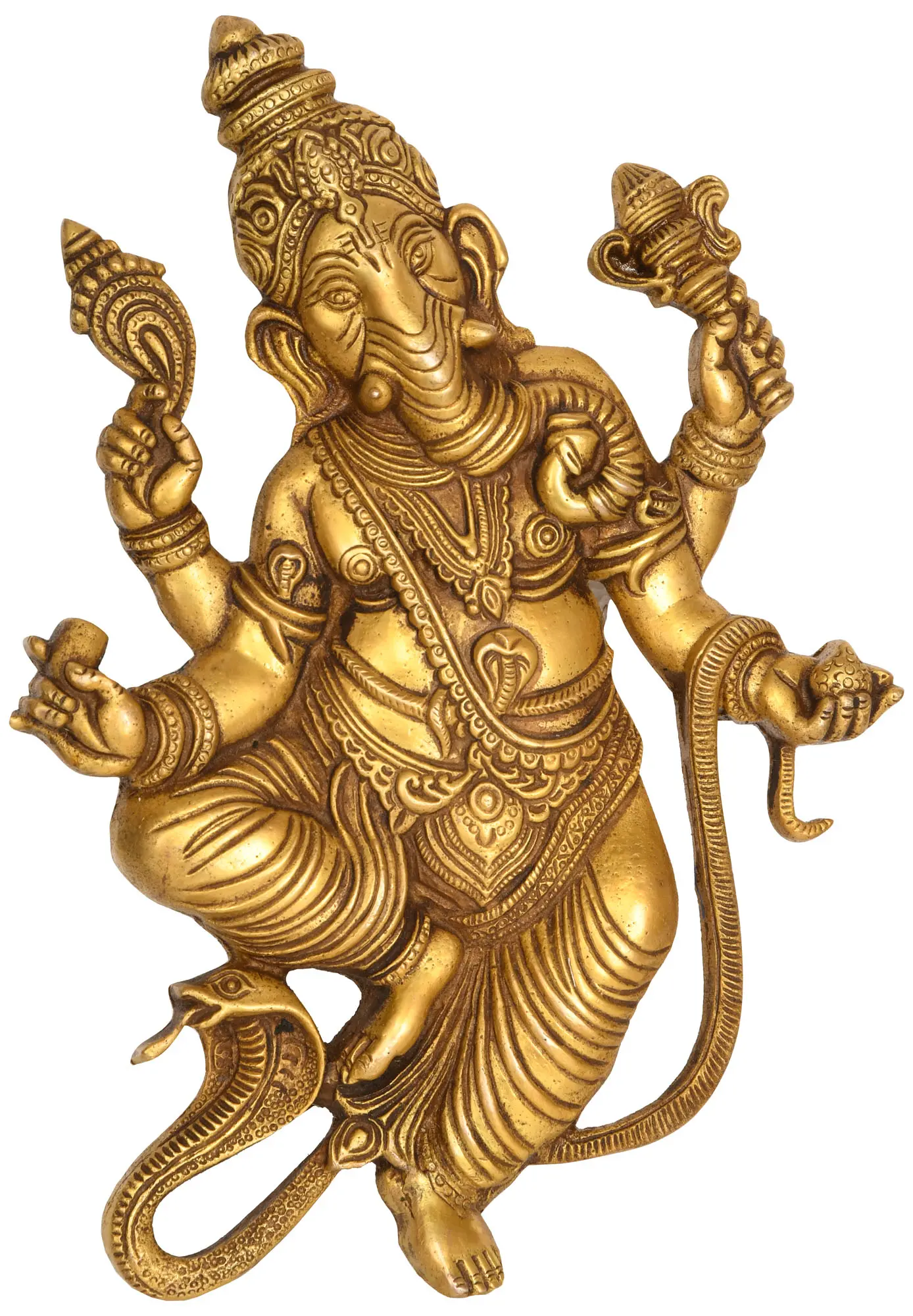 BHARAT HAAT Lord Ganesh's Three Side Facing Statue Made of Brass Metal BH01030 