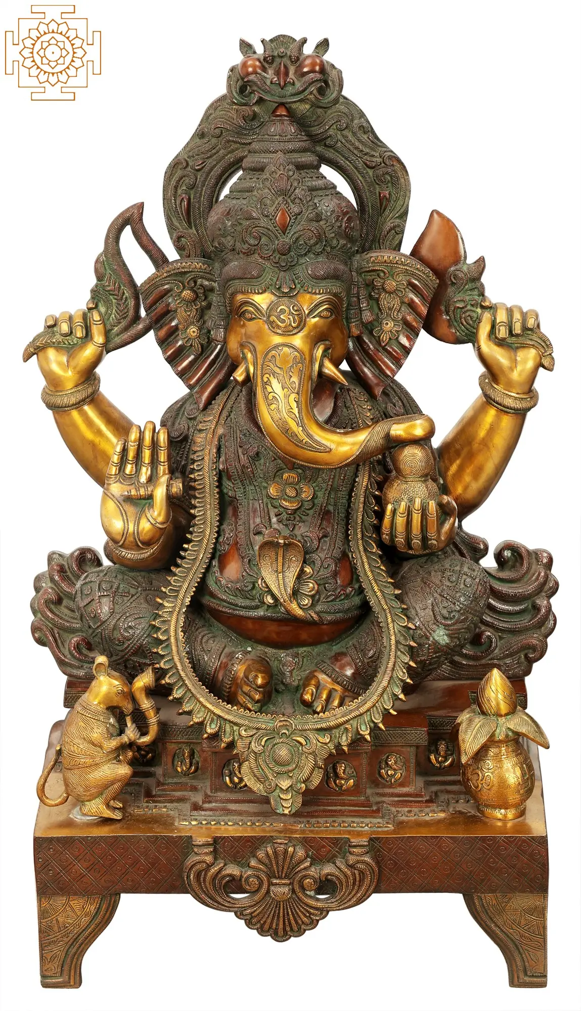 Brass Statue Ten Armed Ganesha with Goddess Shakti