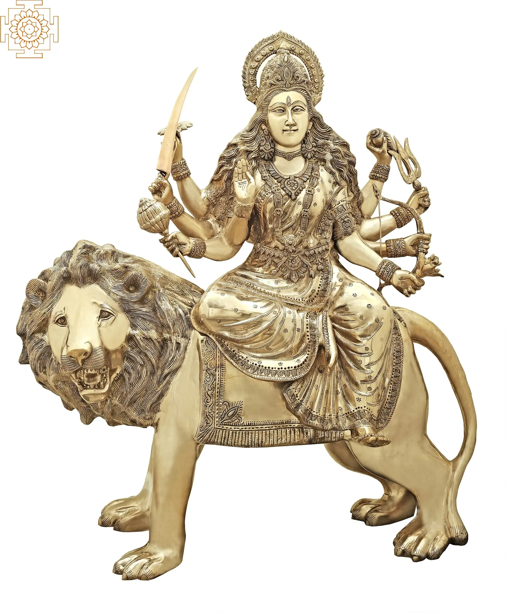 Exotic India Mother Goddess Durga Seated on Lion Brass Statue