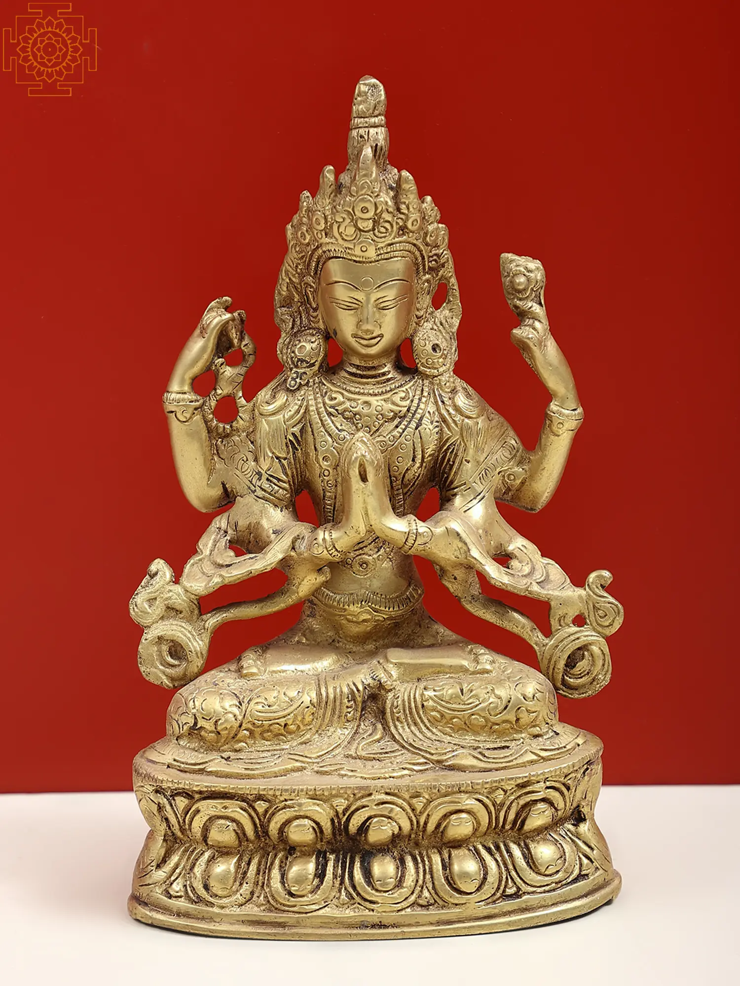 8.5" Asian Antique Tibet copper gilt hand made Shadakshari Avalokitesvara statue 