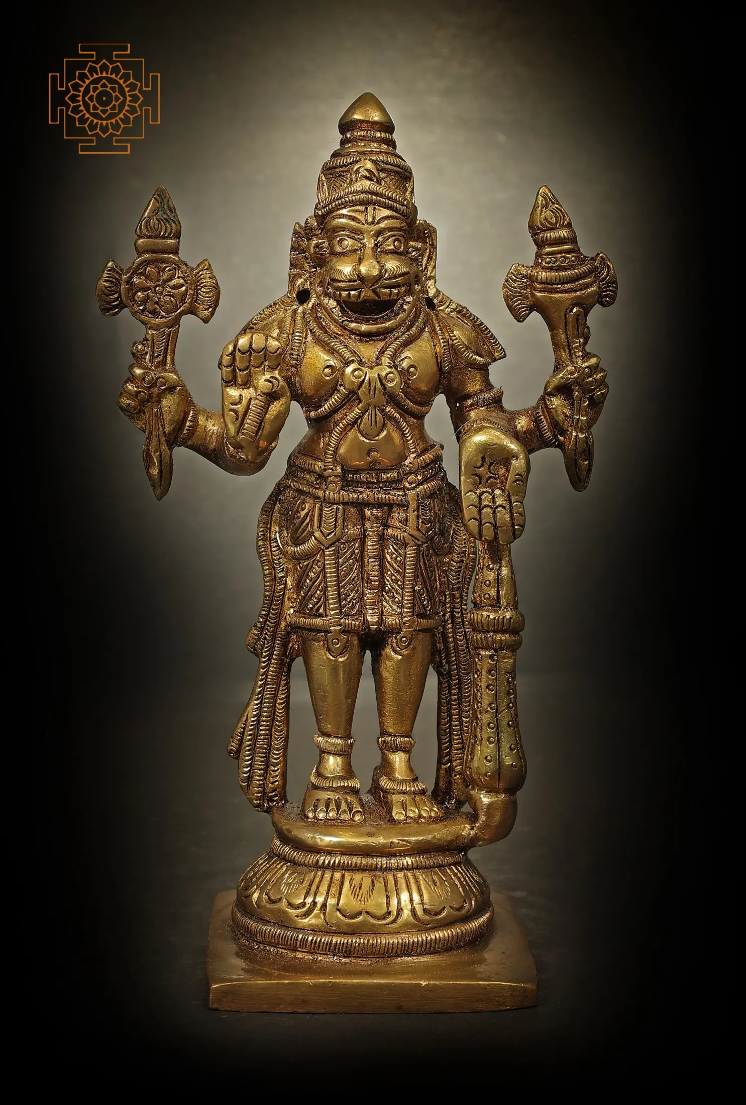Pink-Lotus Lord Narasimha with His Shakti Brass Statue 