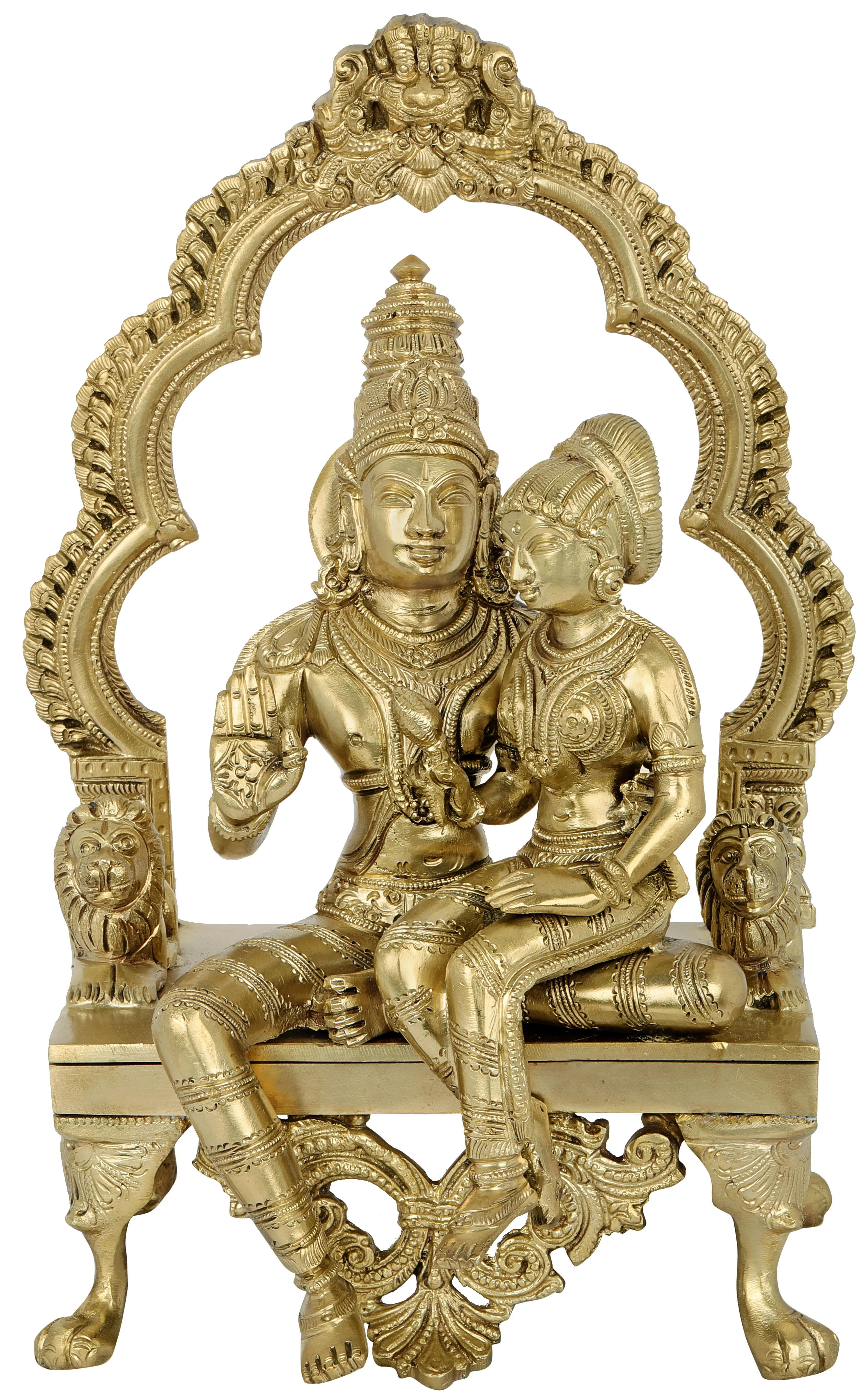 Brass Statue Color Antique Black Color Exotic India Lord Vishnu Seated with Lakshmi 