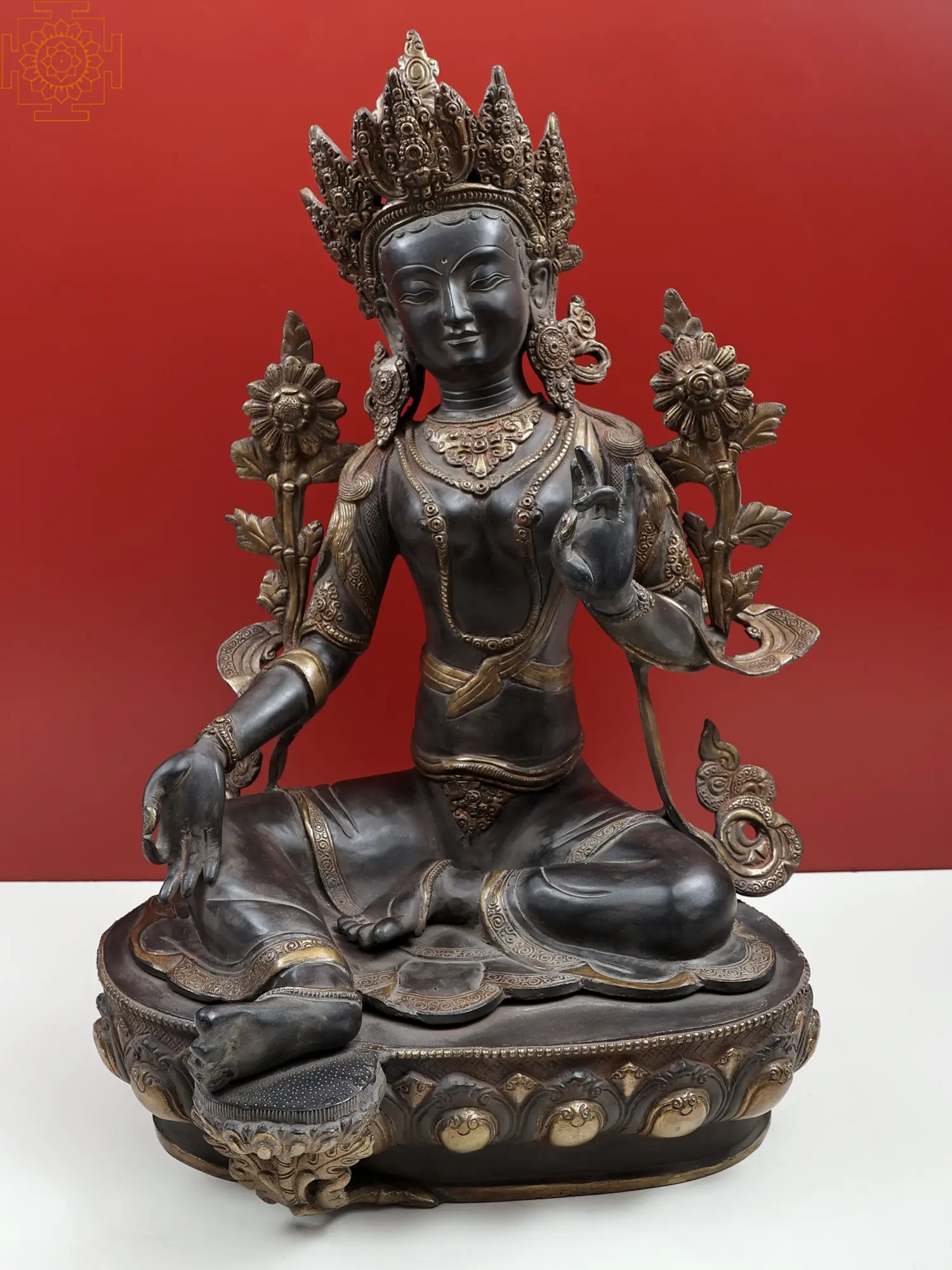 8.5"Tibetan Buddhism Copper Green Tara God Godness Kwan-yin Buddha Statue 