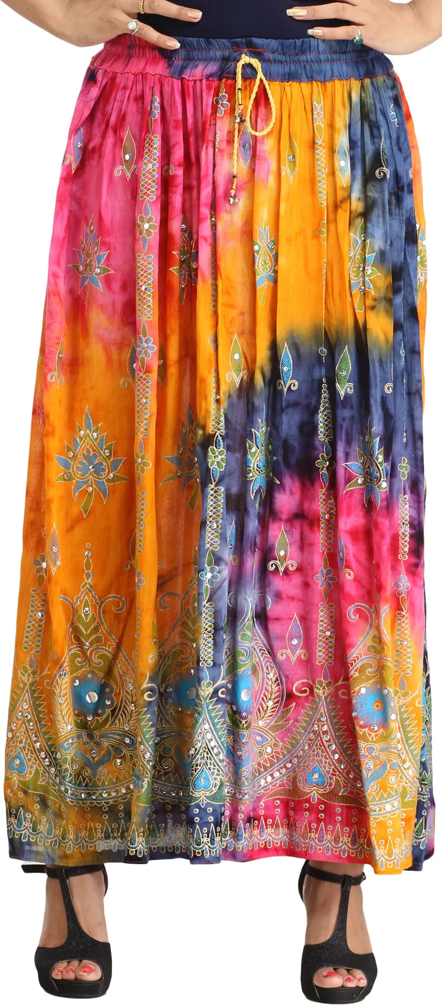 EXCHIC Womens Bohemian Style Print/Solid Elastic Waist Long Maxi Skirt 
