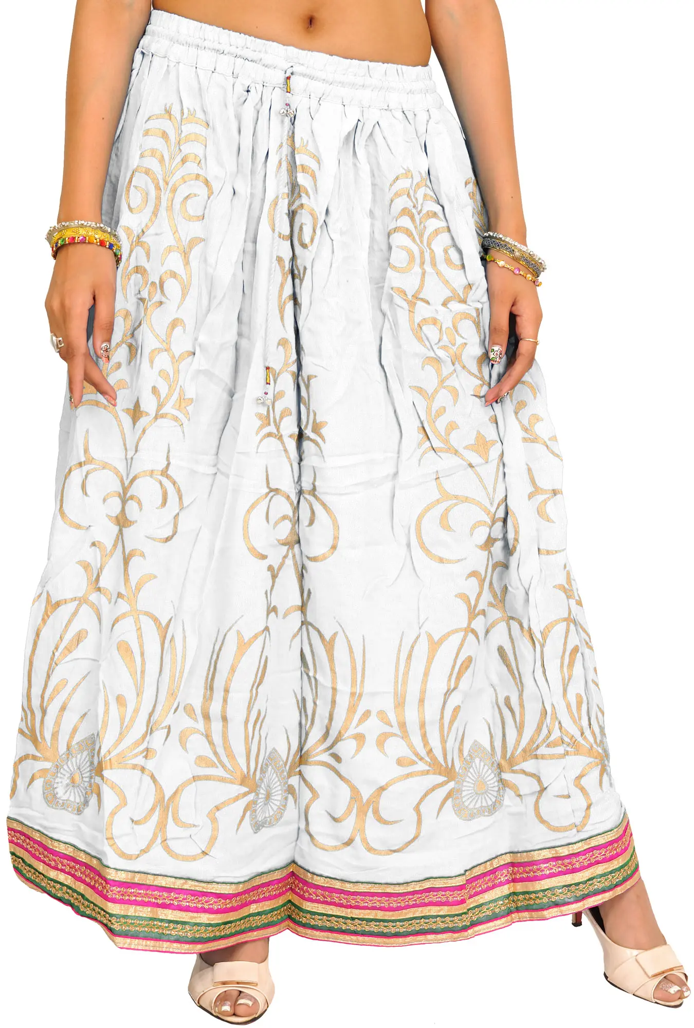 Exotic India Plain Long Skirt with Embellished Patch Border