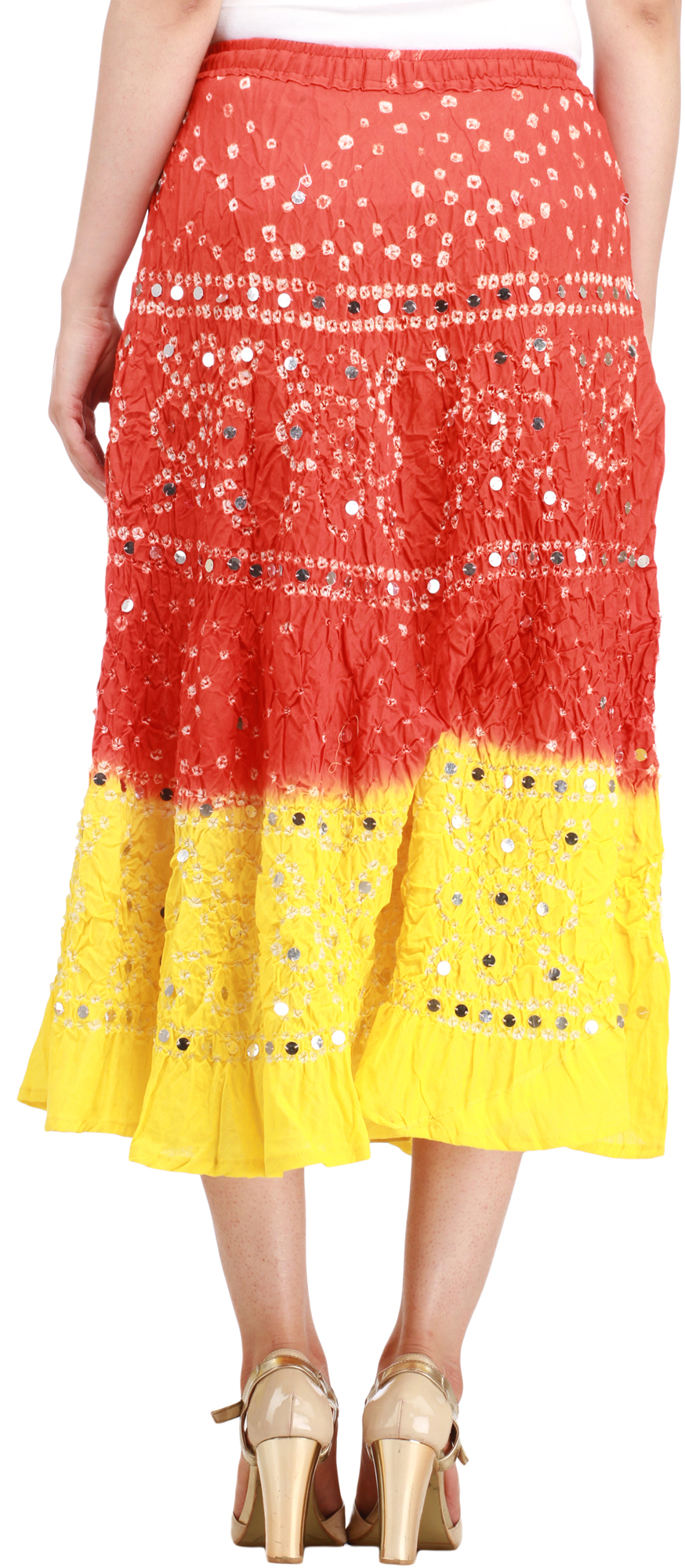 Bandhani Tie-Dye Skirt from Jaipur with Large Sequins